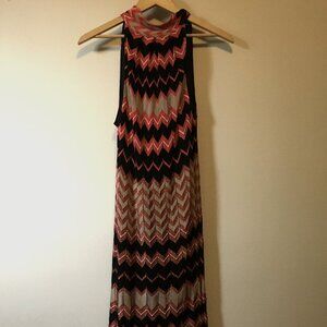 Hale Bob Zigzag Halter Neck Tassel Tie Up Pleated Dress